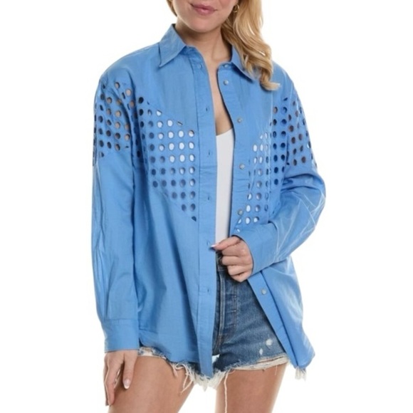 Solid & Striped Arlette Shirt Eyelet in French Blue - Picture 1 of 8